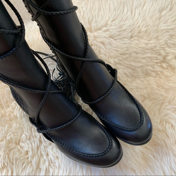 Ulla Johnson Atlas Moccasin Raven Black Bohemian Wrap Braided Knee Boots 5 - Picture 11 of 16